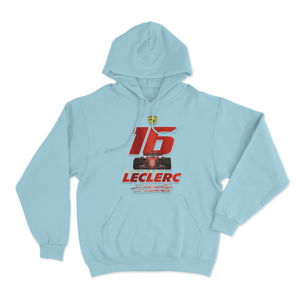 Leclerc 16 Ferrari F1 Car Hoodie Sky Blue Leclerc 16 Ferrari F1 Car Hoodie Sky Blue