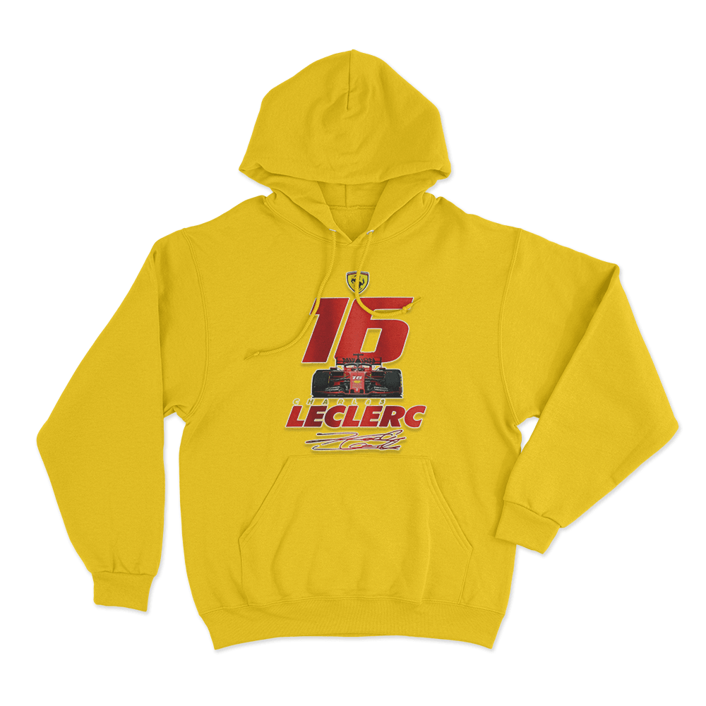Leclerc 16 Ferrari F1 Car Hoodie Yellow Leclerc 16 Ferrari F1 Car Hoodie Yellow